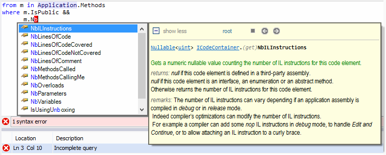 Screenshot of the editing a code rule in NDepend using Linq.