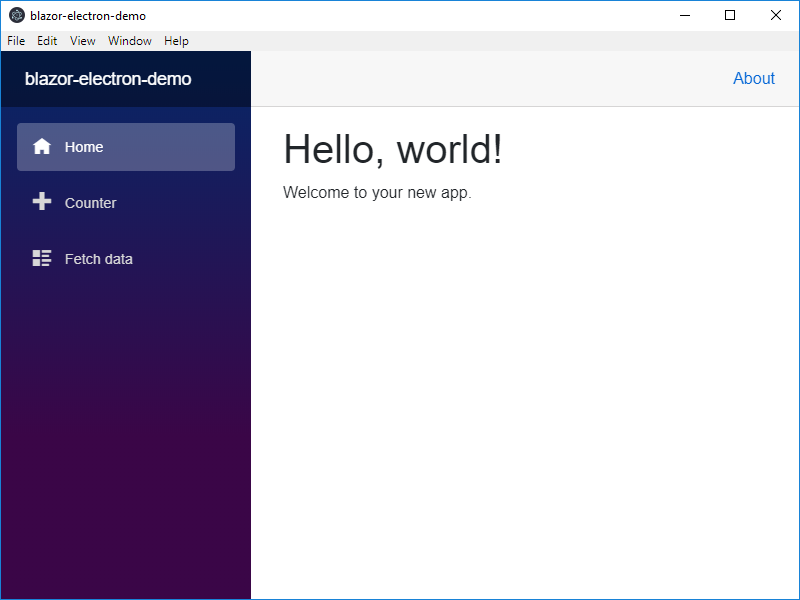 Screenshot of a Blazor app running in a standalone desktop window.